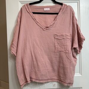 Pink Lily V Neck Blouse Size Medium